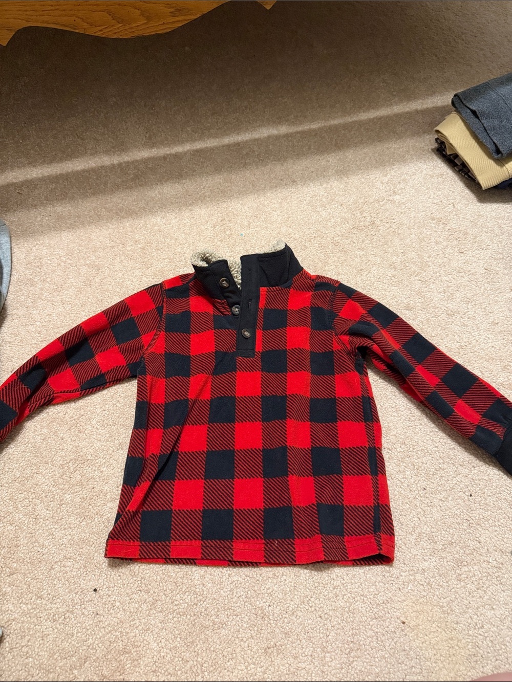 Kids Red & Black Buffalo Plaid Button Mock-Neck Pullover